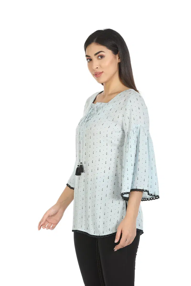 Ice Blue Textured Ladies Tops Online