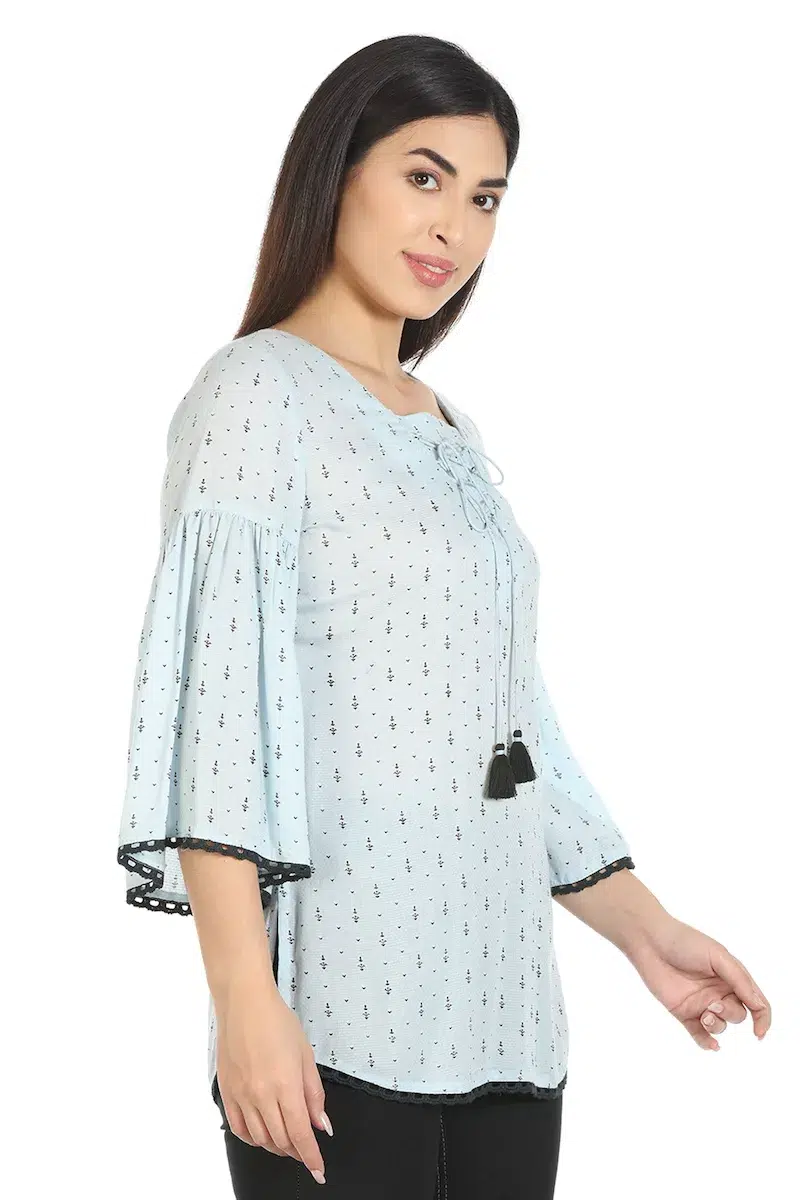 Ice Blue Textured Ladies Tops Online