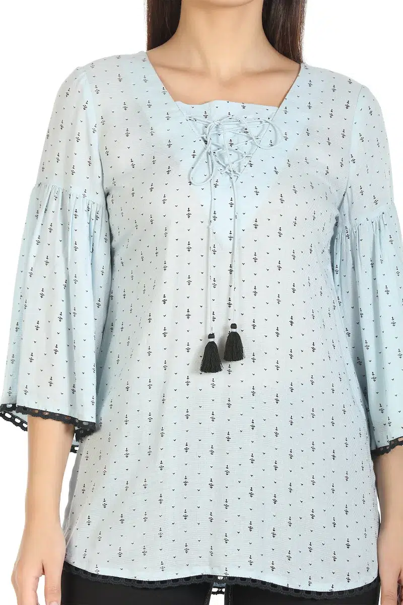 Ice Blue Textured Ladies Tops Online