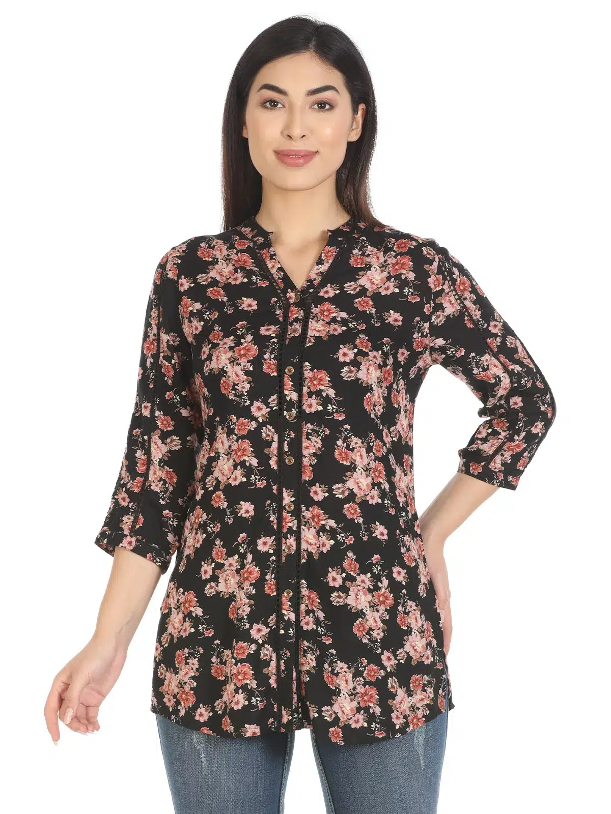 Printed Black Top For Ladies
