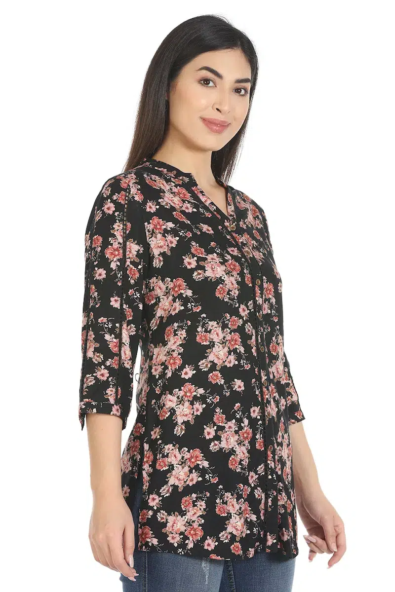 Printed Black Top For Ladies