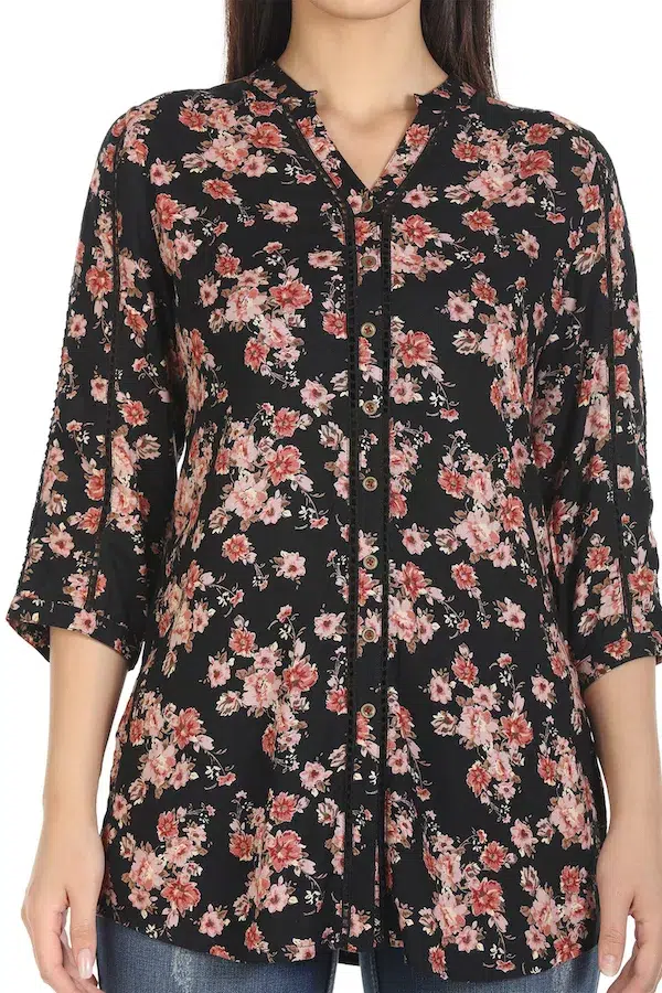 Printed Black Top For Ladies