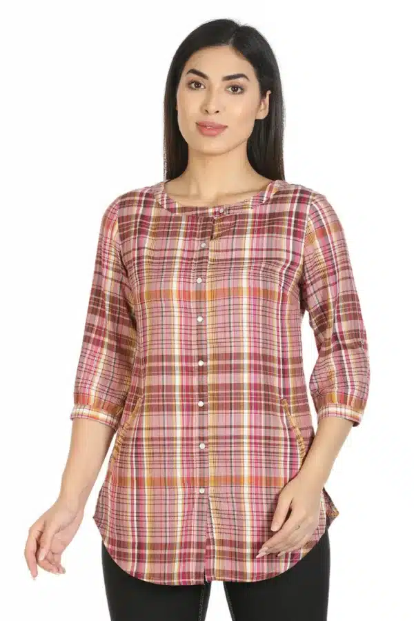 Pink Checks Women Top Casual