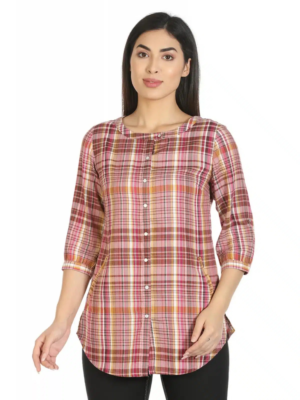 Pink Checks Women Top Casual