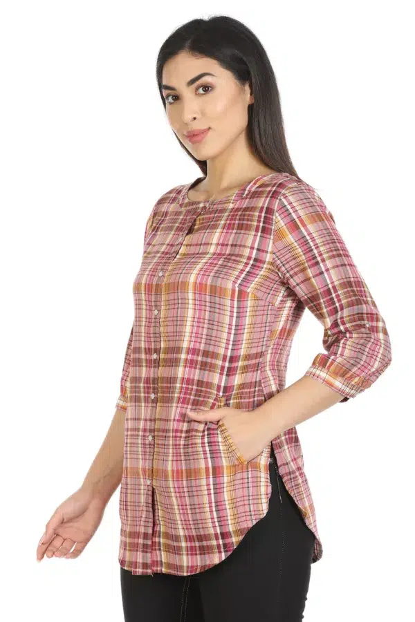 Pink Checks Women Top Casual