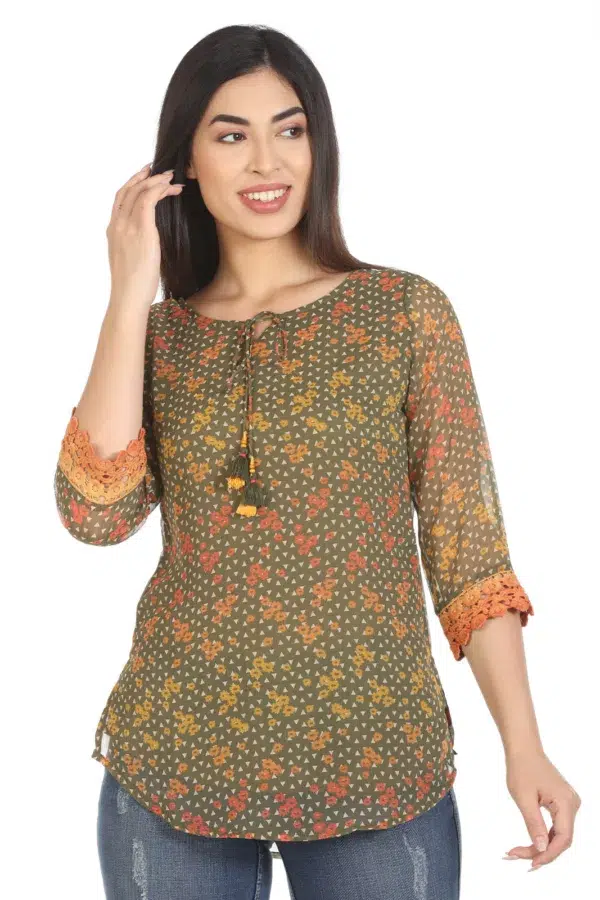 Tile Printed Top For Women Brown
