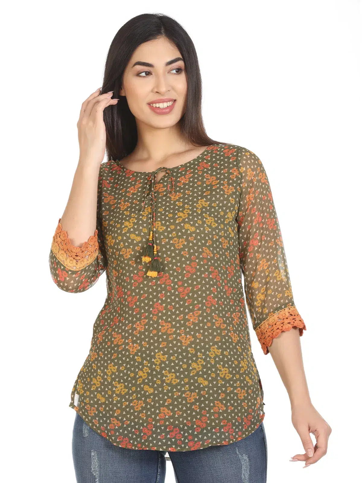 Tile Printed Top For Women Brown