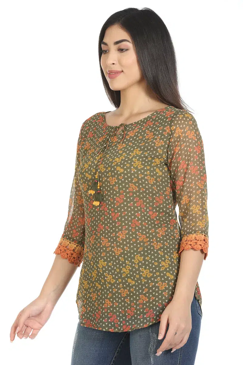 Tile Printed Top For Women Brown