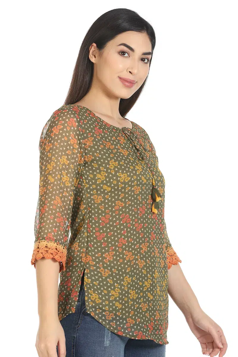 Tile Printed Top For Women Brown