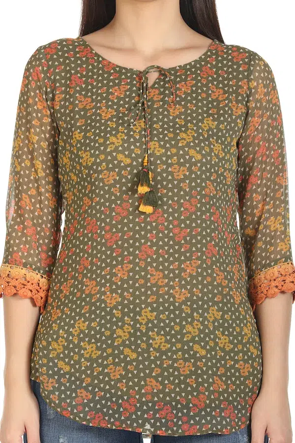 Tile Printed Top For Women Brown