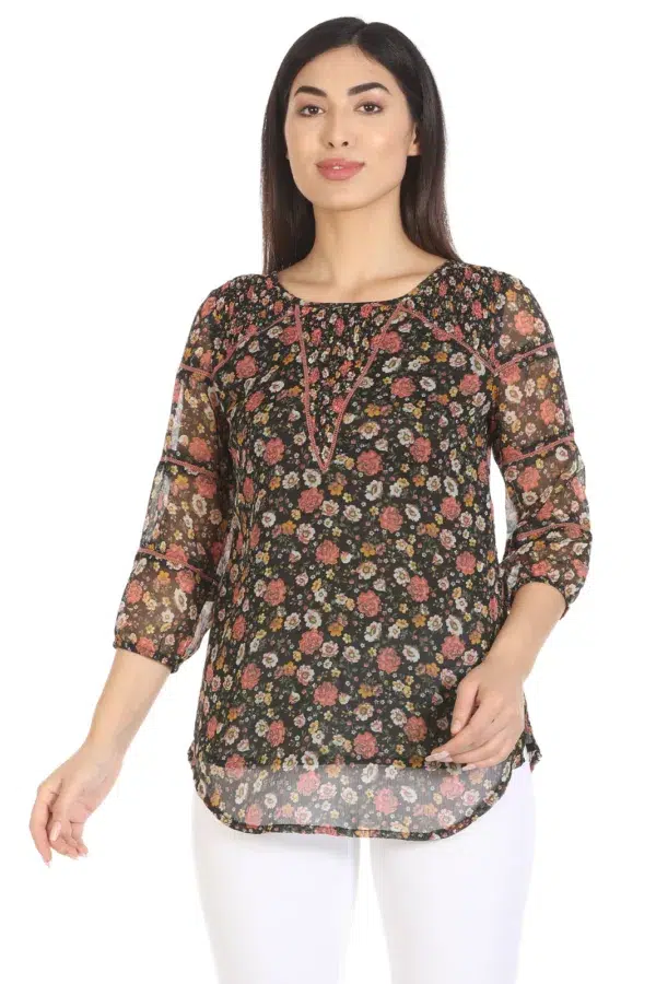 Floral Printed Black Top For Ladies