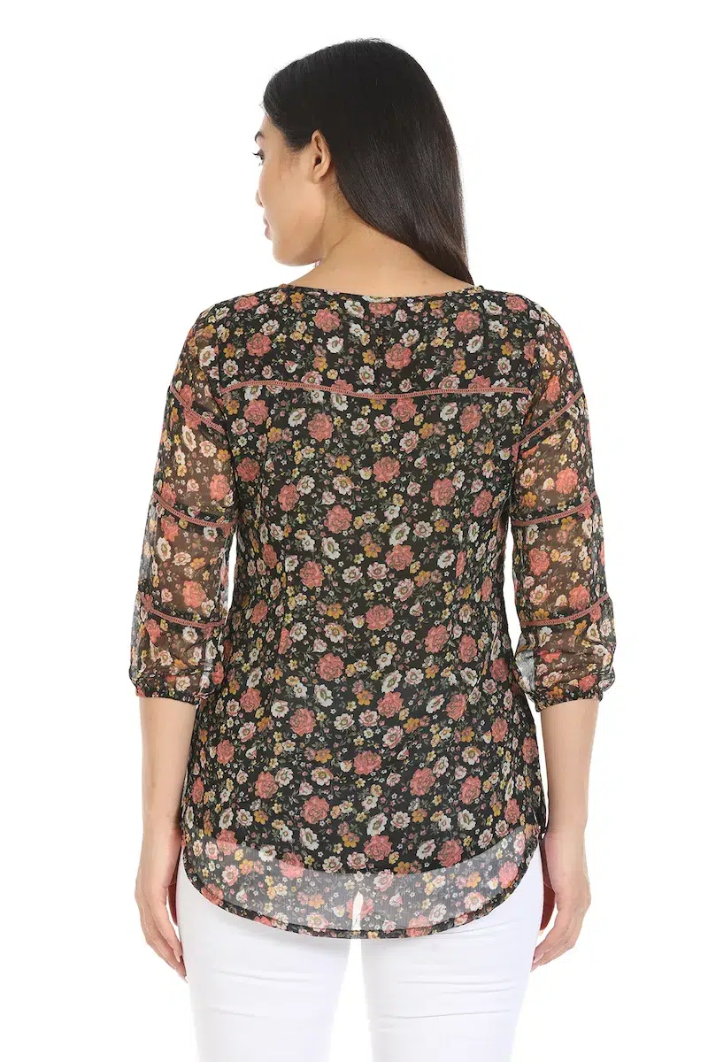 Floral Printed Black Top For Ladies