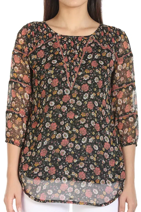 Floral Printed Black Top For Ladies