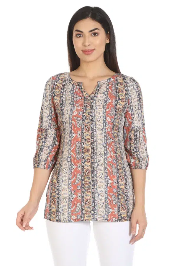 Beige Printed Top For Women