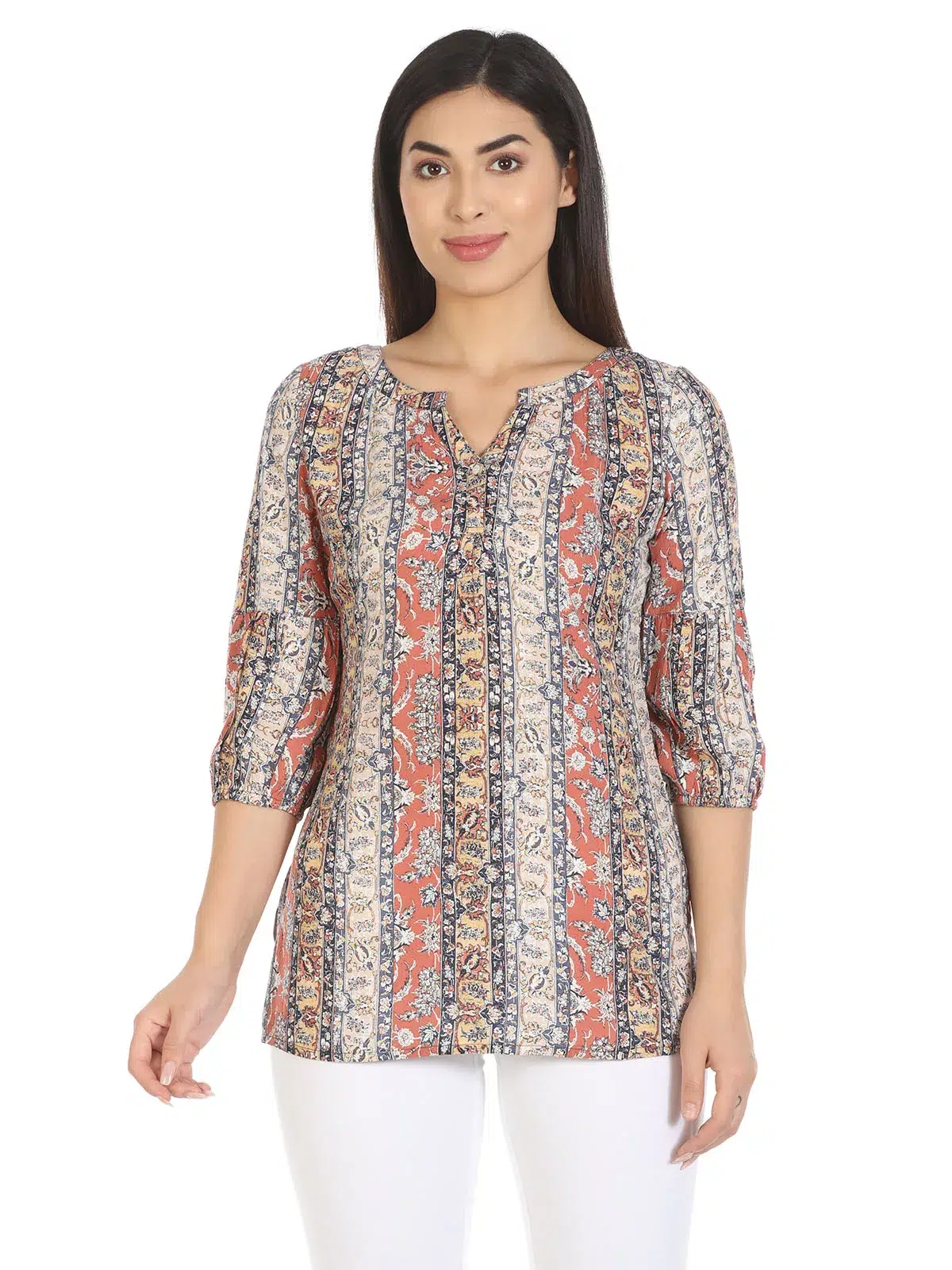 Beige Printed Top For Women