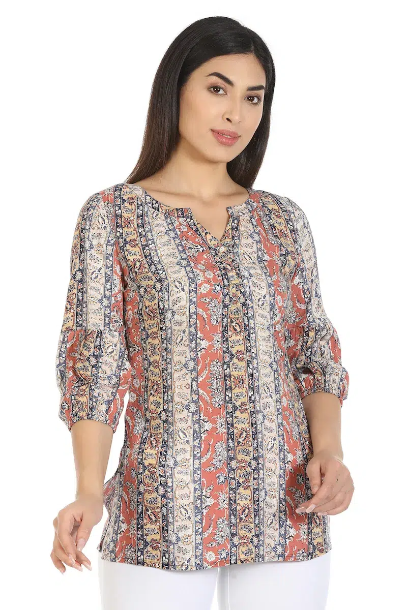 Beige Printed Top For Women