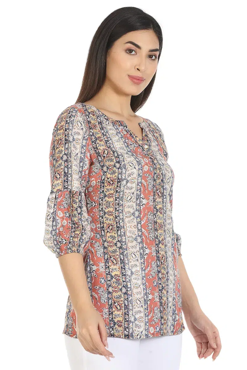 Beige Printed Top For Women