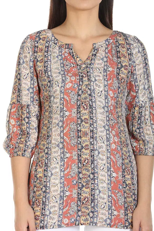 Beige Printed Top For Women