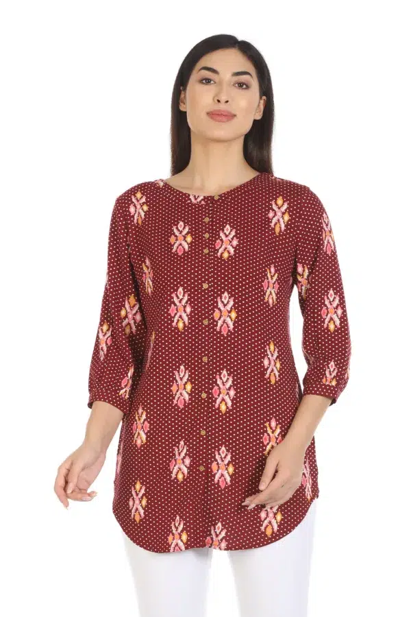 Maroon Ikkat Printed Shirt For A Woman