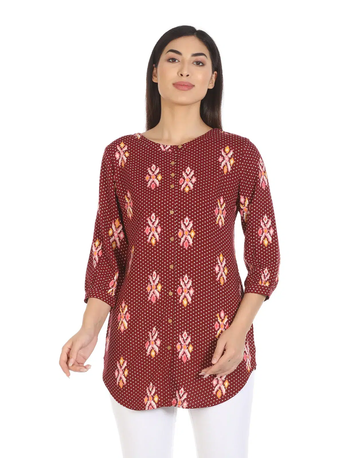 Maroon Ikkat Printed Shirt For A Woman