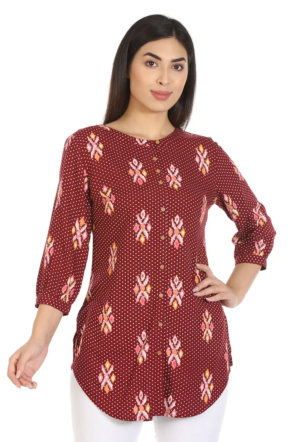 Maroon Ikkat Printed Shirt For A Woman