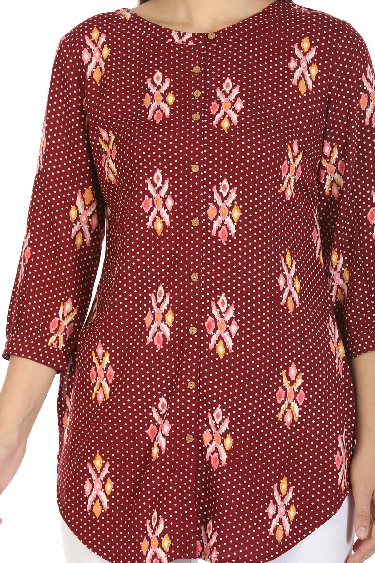 Maroon Ikkat Printed Shirt For A Woman
