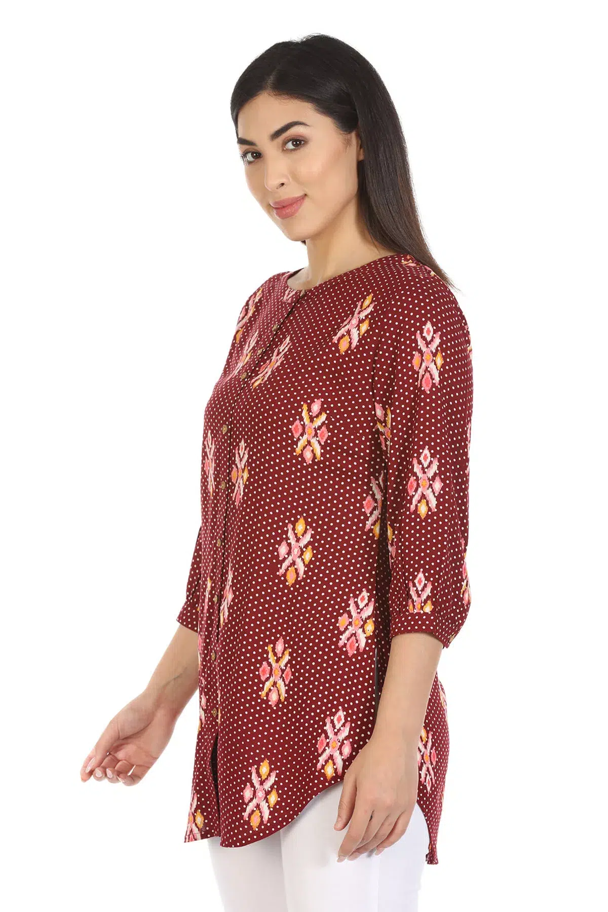 Maroon Ikkat Printed Shirt For A Woman