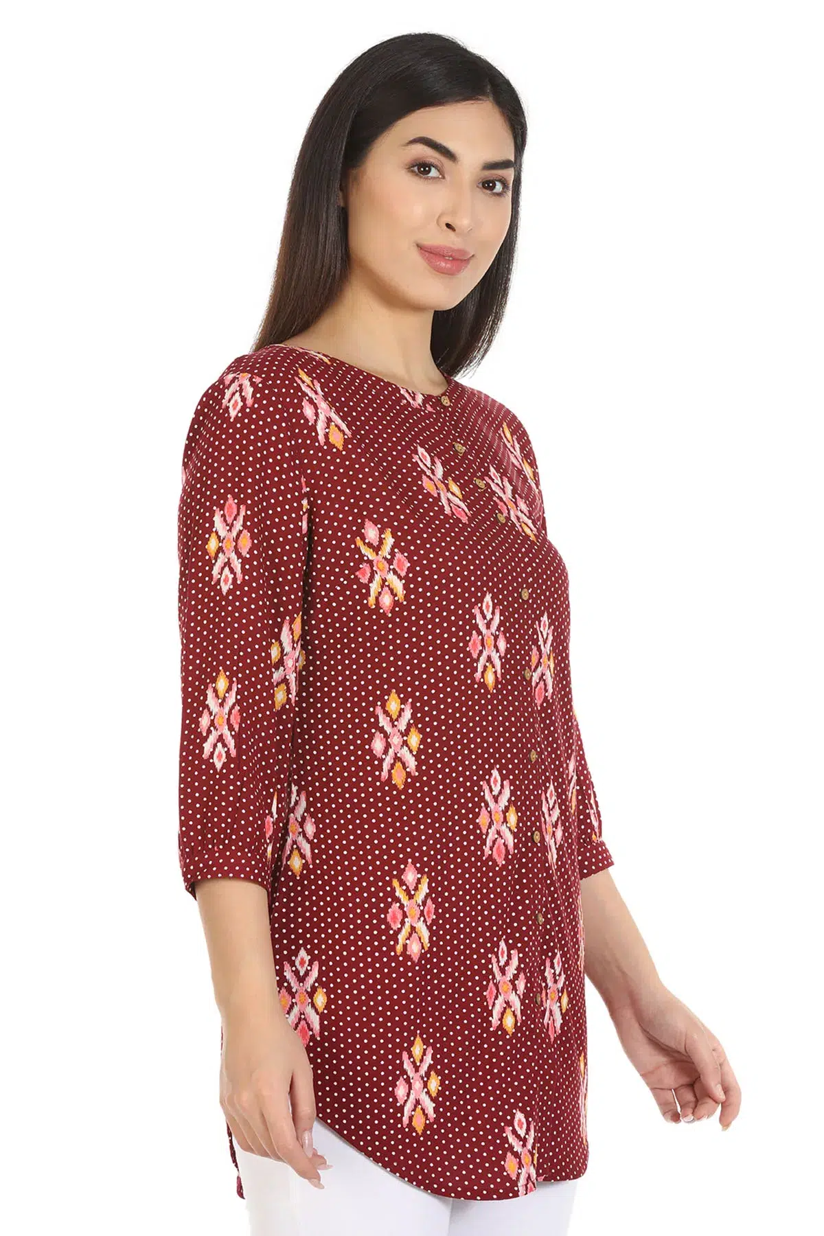 Maroon Ikkat Printed Shirt For A Woman