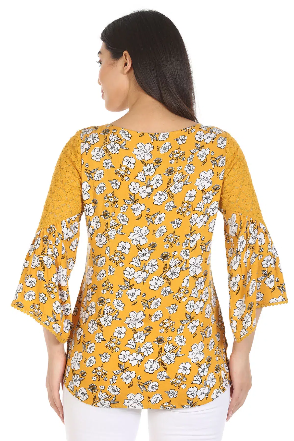 Yellow Floral Printed Top For Women