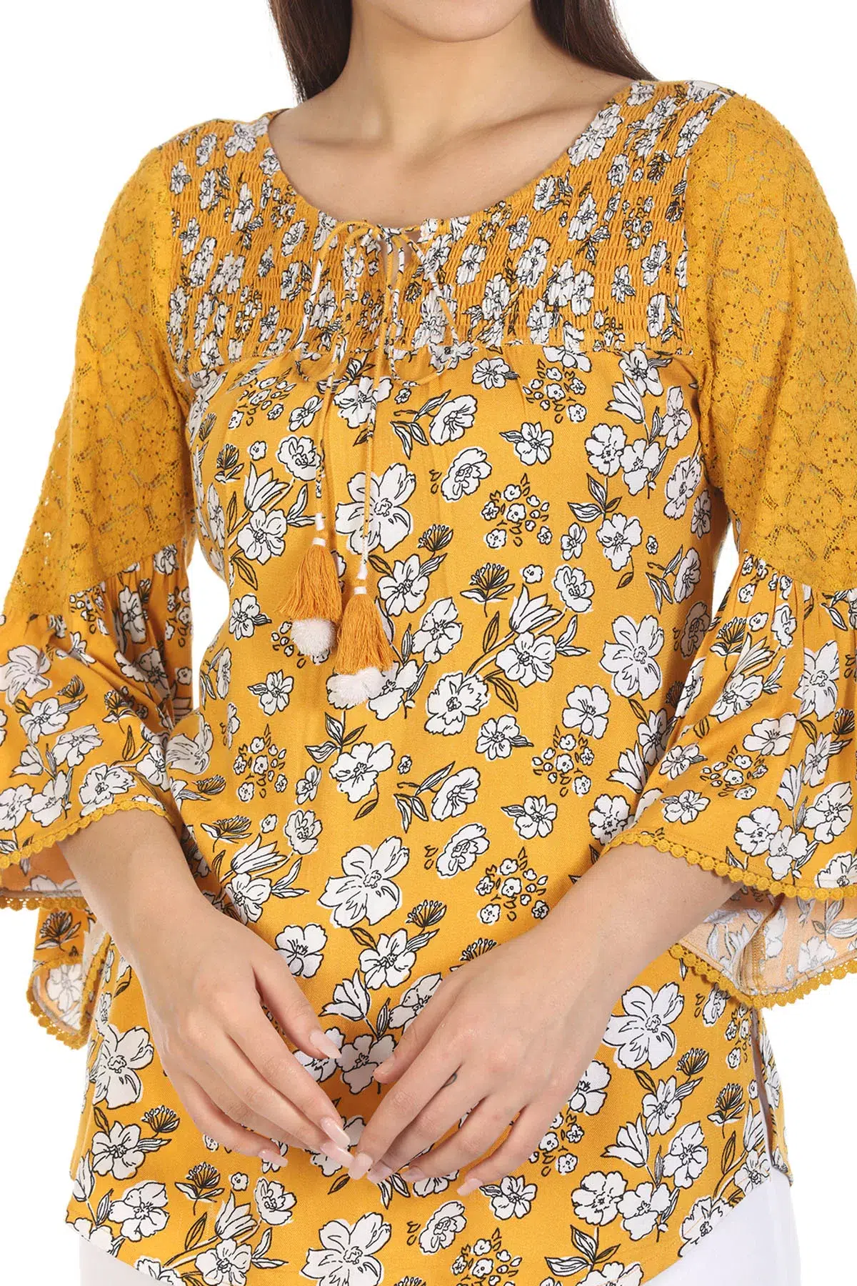 Yellow Floral Printed Top For Women