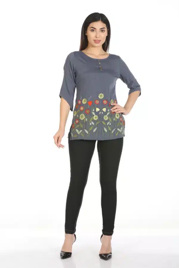 Blue Embroidered Top For Female