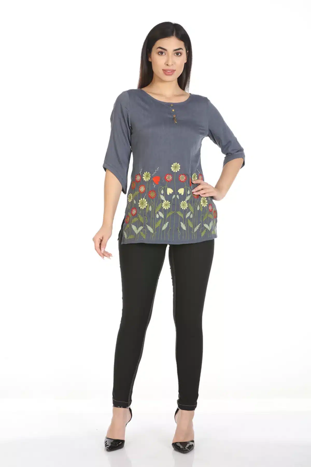 Blue Embroidered Top For Female