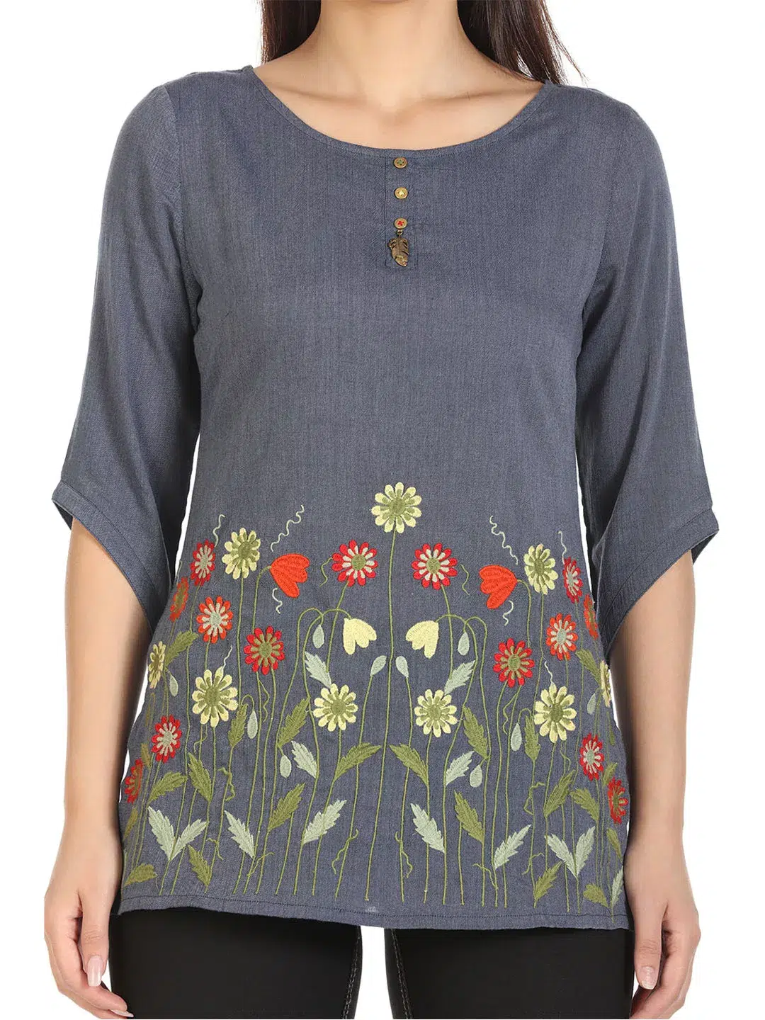 Blue Embroidered Top For Female