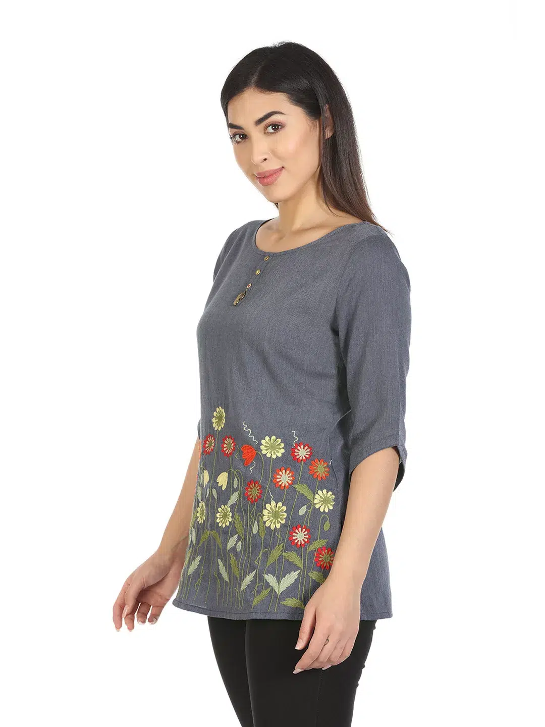 Blue Embroidered Top For Female