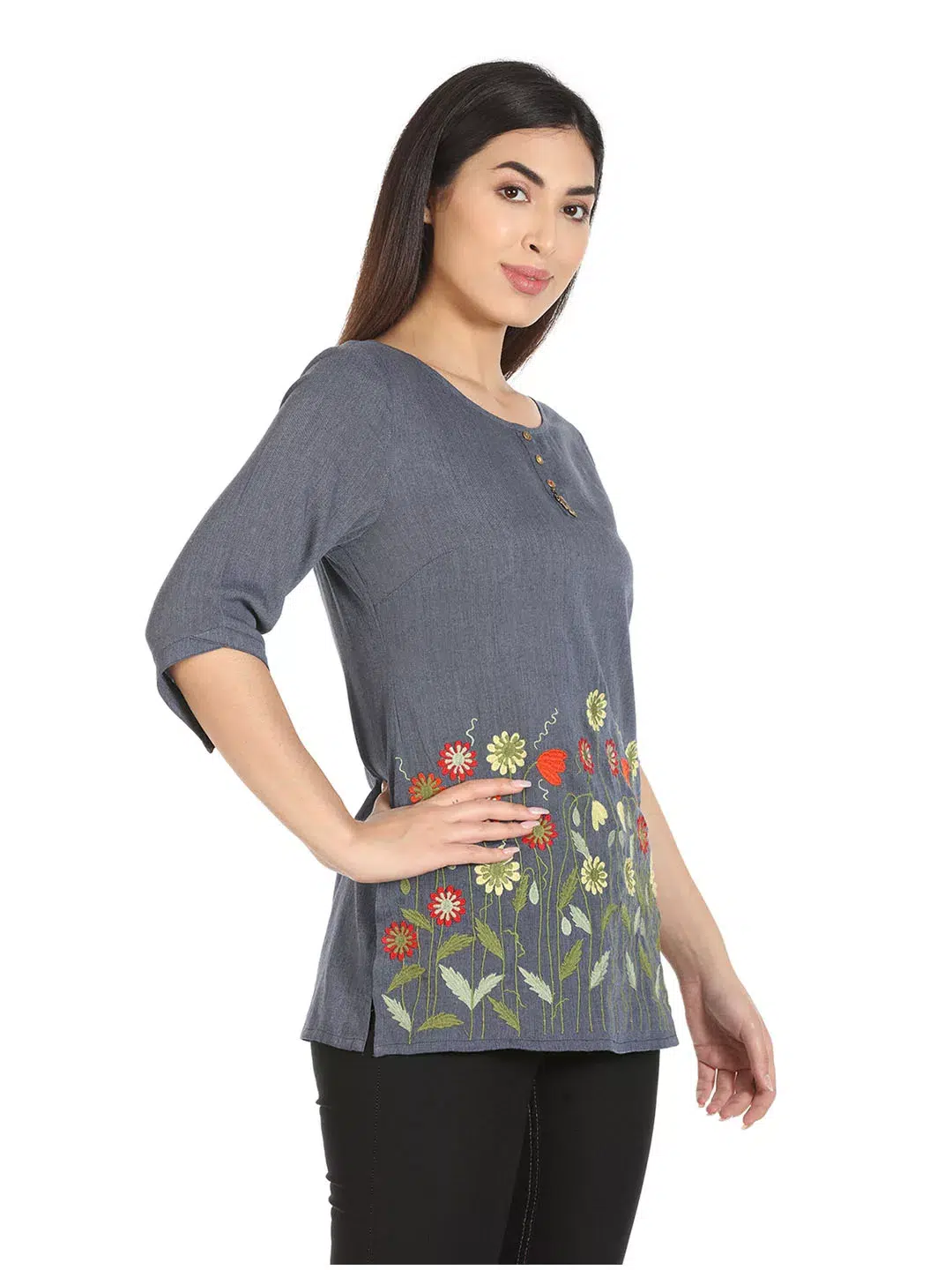 Blue Embroidered Top For Female