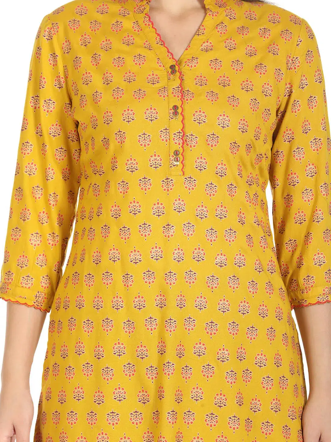 Yellow Printed Ladies Rayon Kurti