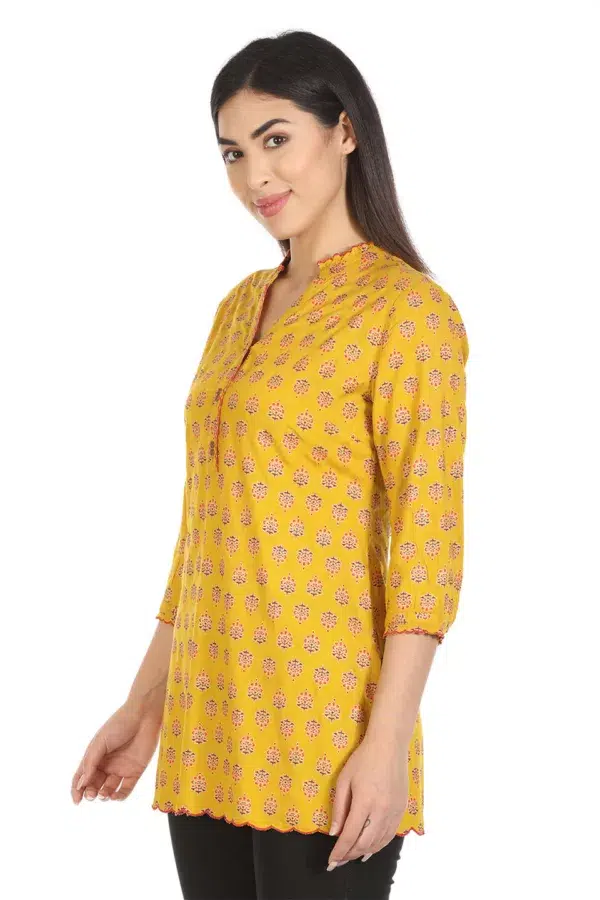 Yellow Printed Ladies Rayon Kurti
