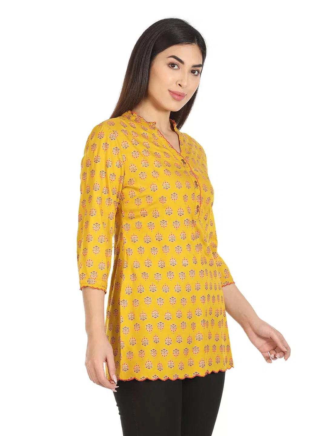 Yellow Printed Ladies Rayon Kurti