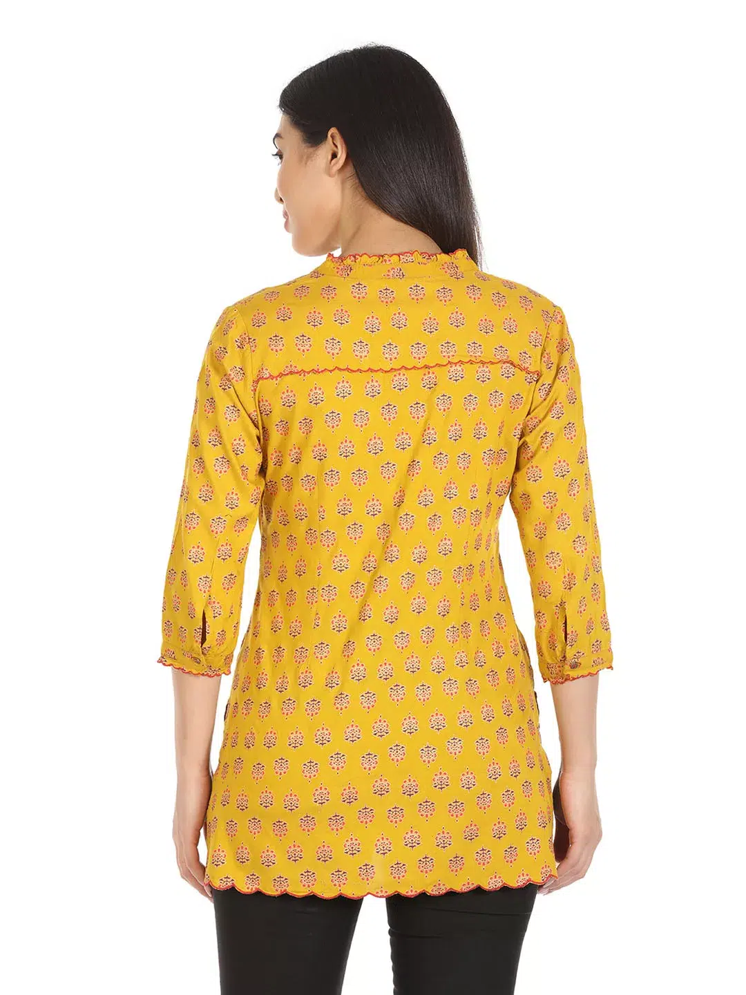 Yellow Printed Ladies Rayon Kurti