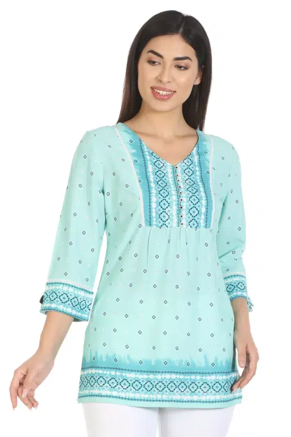 Blue Printed Top For Women Casual