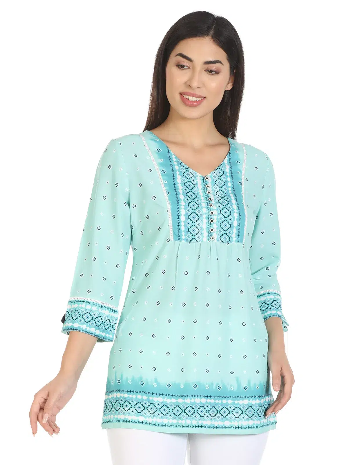 Blue Printed Top For Women Casual
