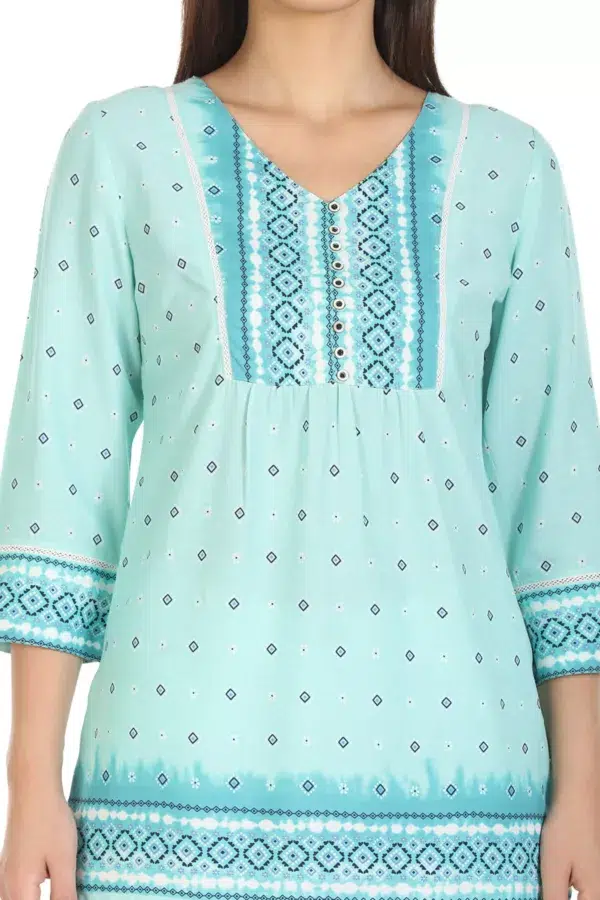 Blue Printed Top For Women Casual