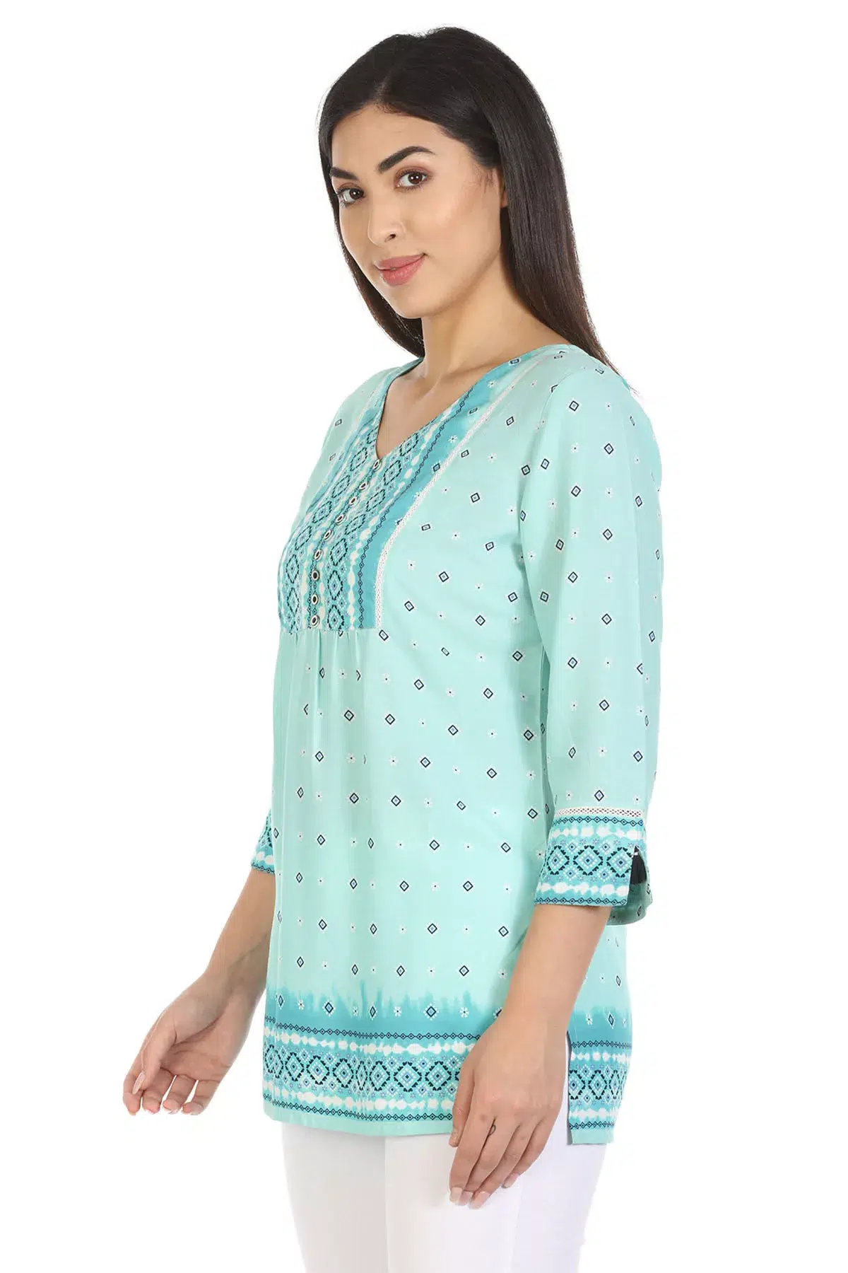 Blue Printed Top For Women Casual