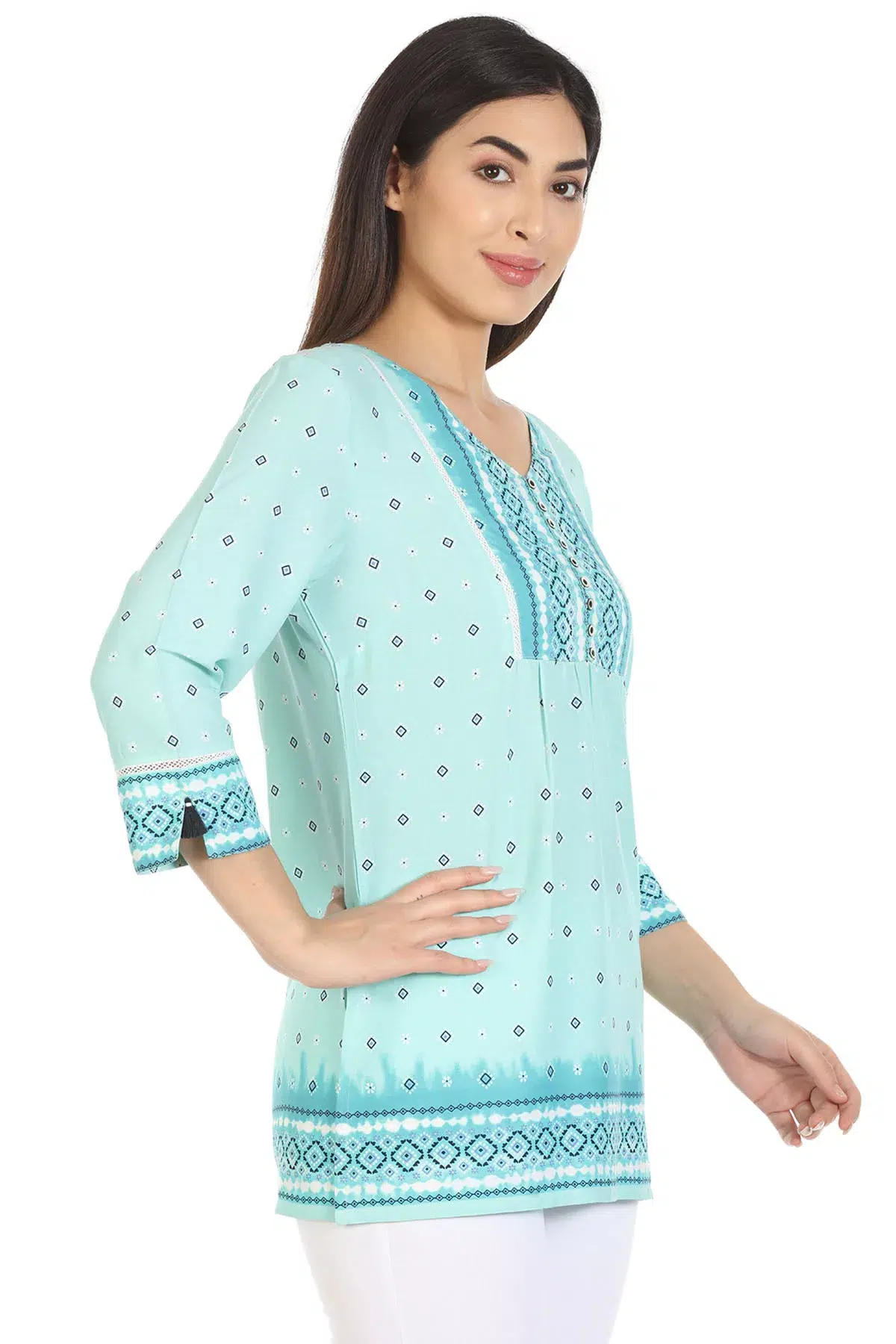 Blue Printed Top For Women Casual