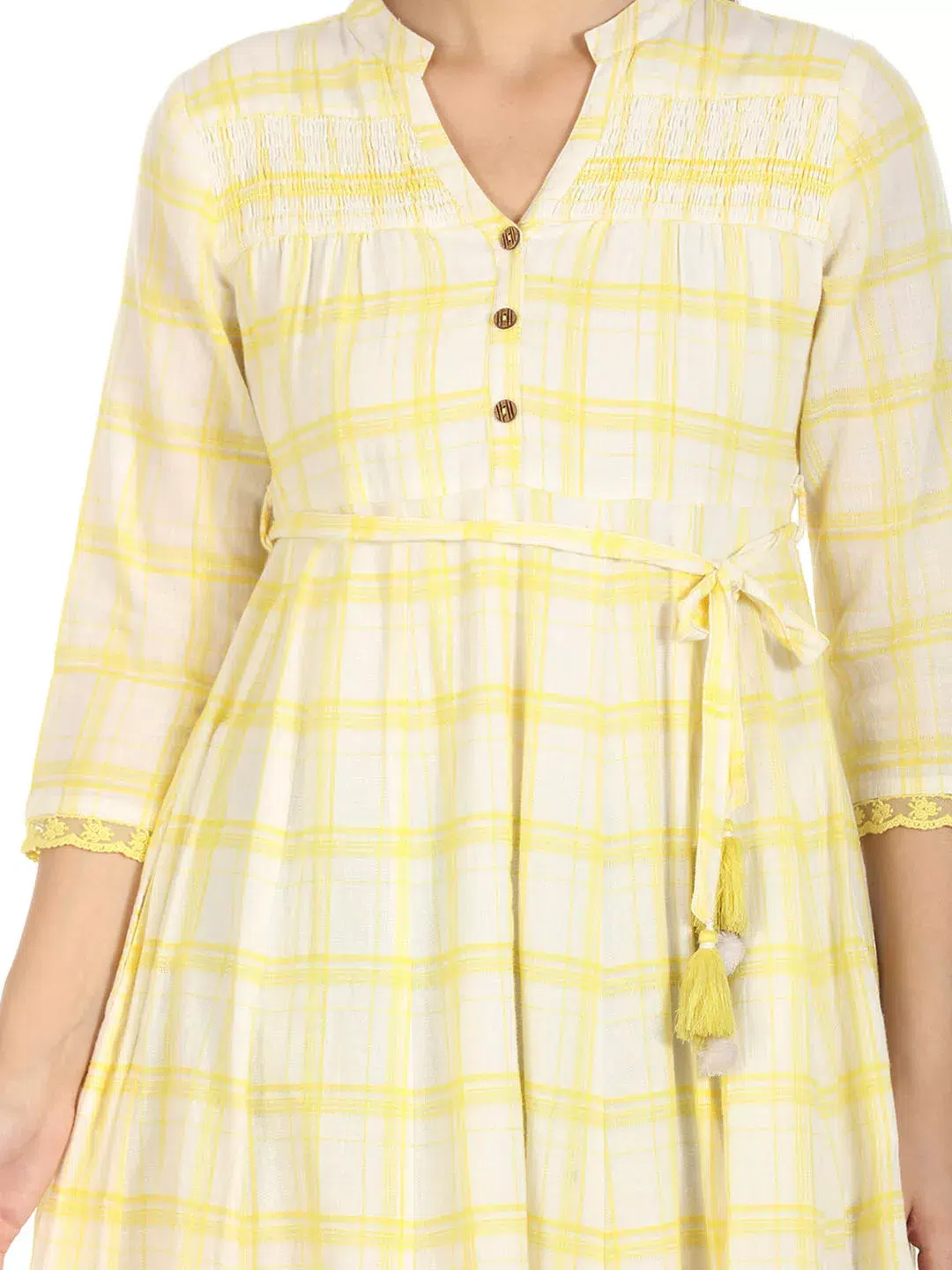 Checks Light Yellow Dress For Women