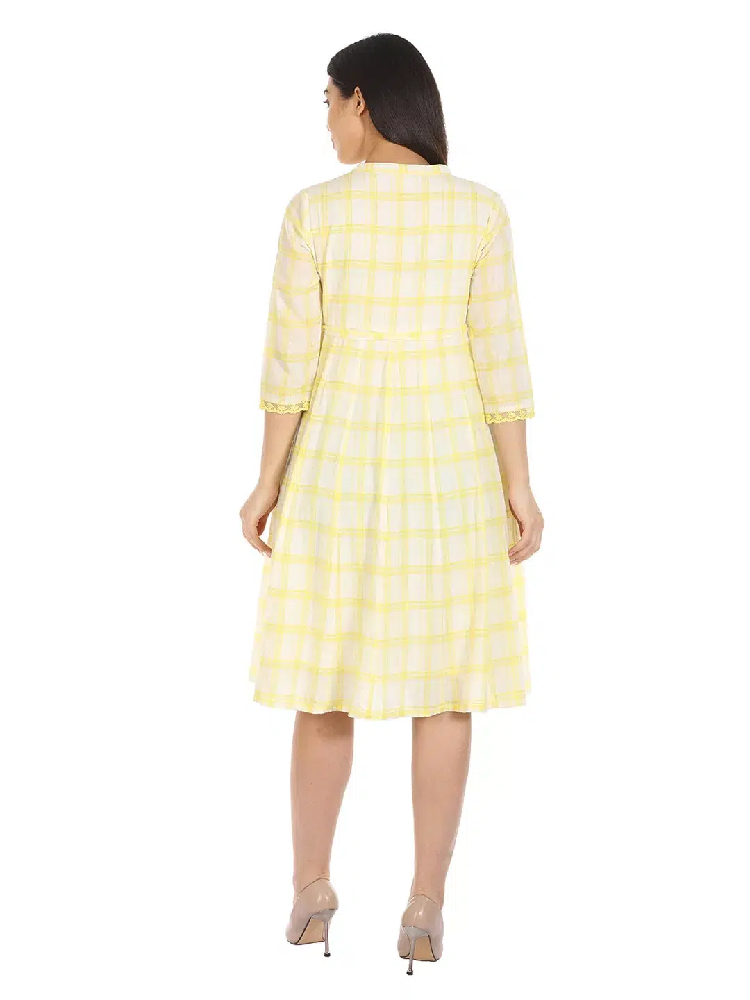 Checks Light Yellow Dress For Women