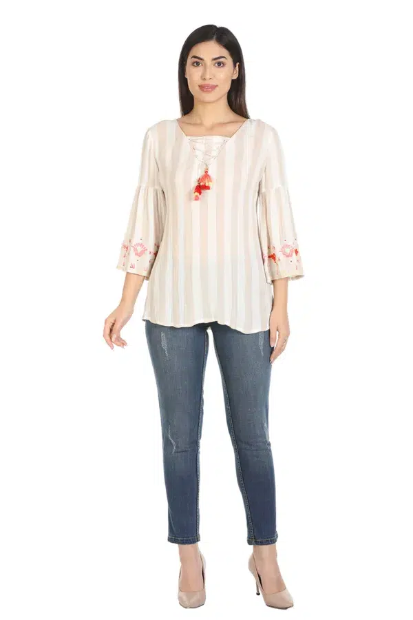 Beige Embroidered Ladies Top New Fashion