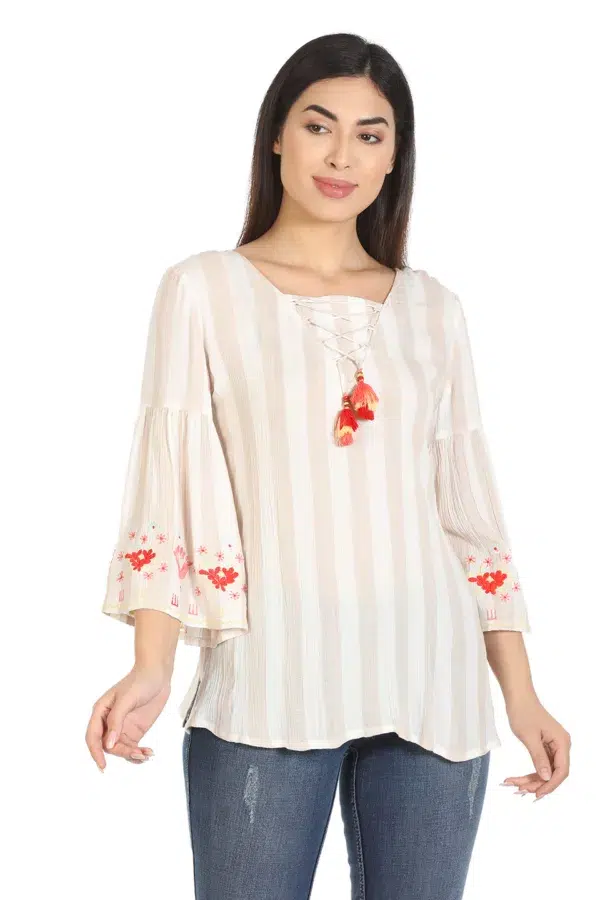 Beige Embroidered Ladies Top New Fashion