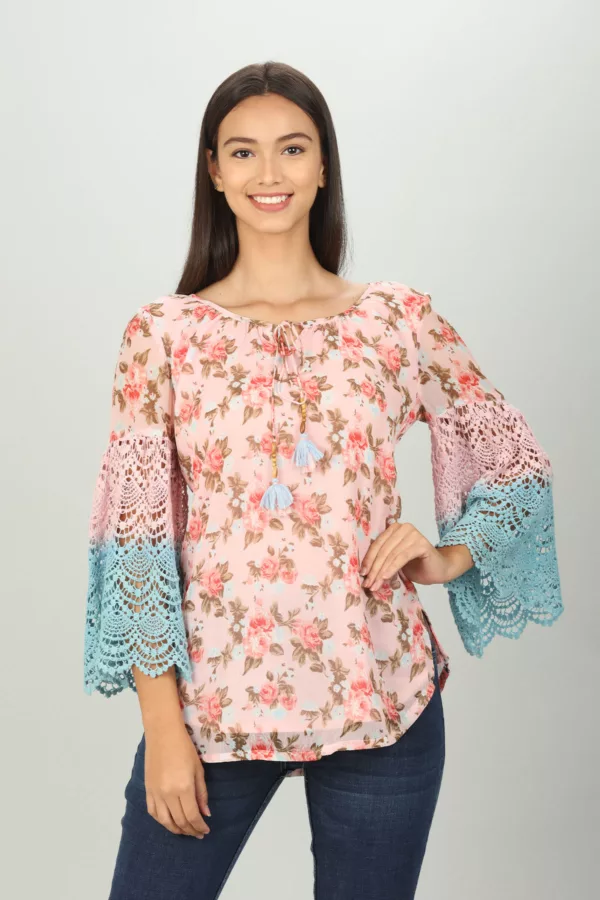 Pink Floral Printed Ladies Top Fancy