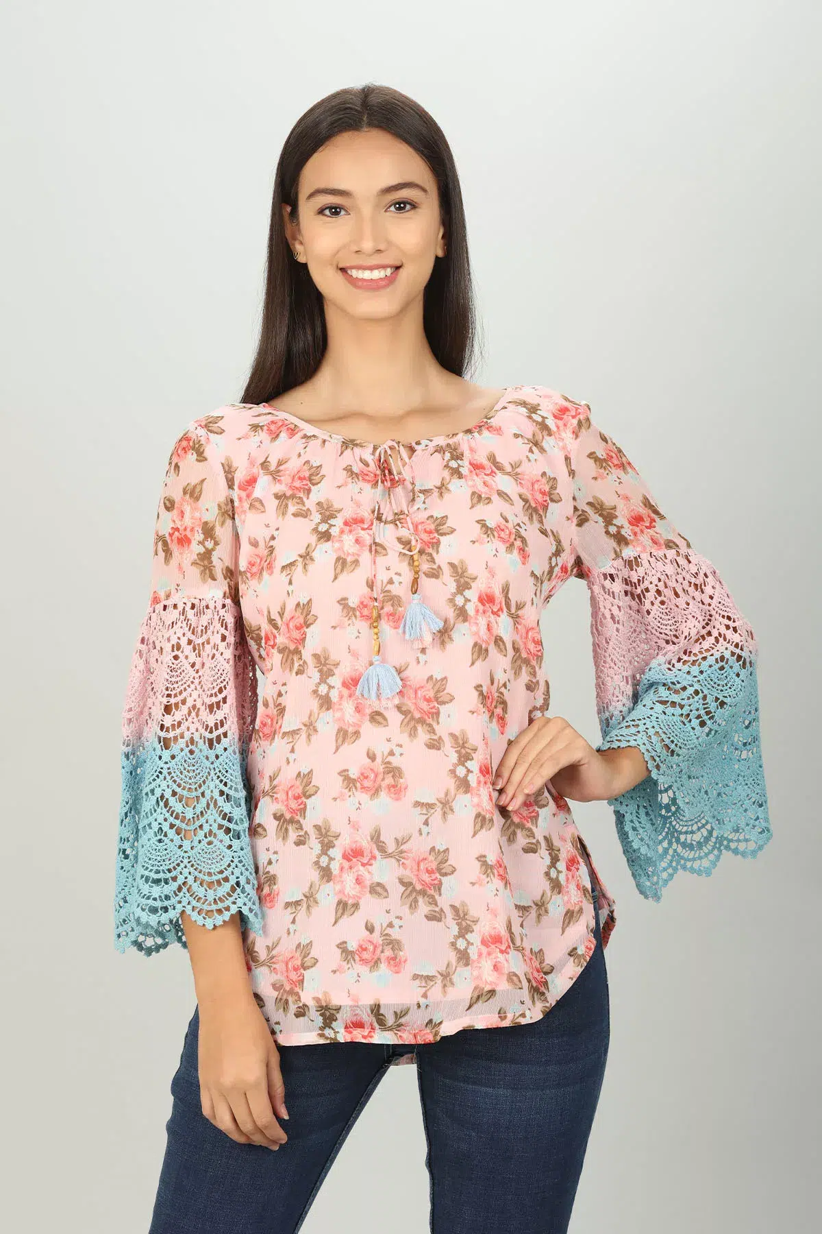 Pink Floral Printed Ladies Top Fancy
